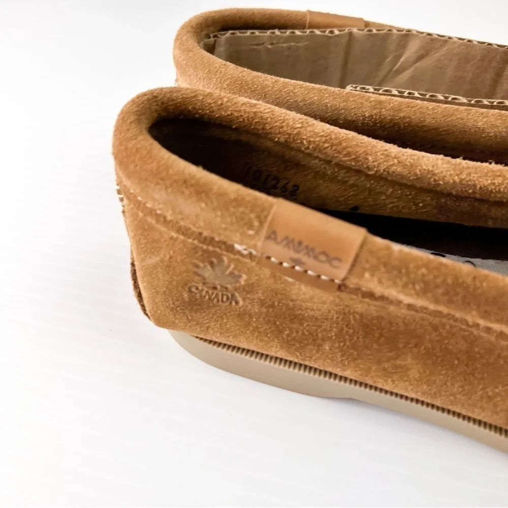 AMIMOC Moccasin Shoes Mens 9 Brown Handmade Suede Slip On Loafer Outdoor Indoor